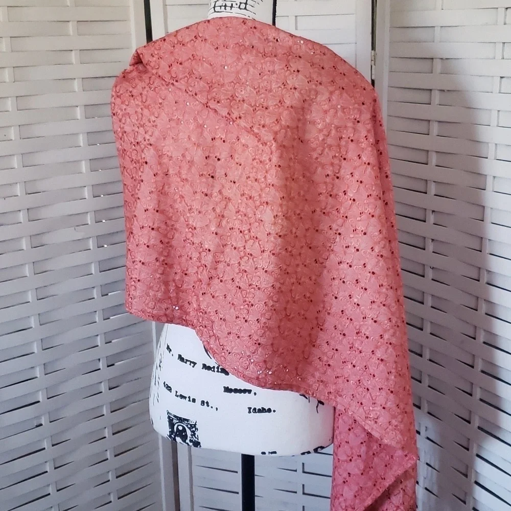 Little Jouneys Chicago coral embroidery eyelet wrap shawl